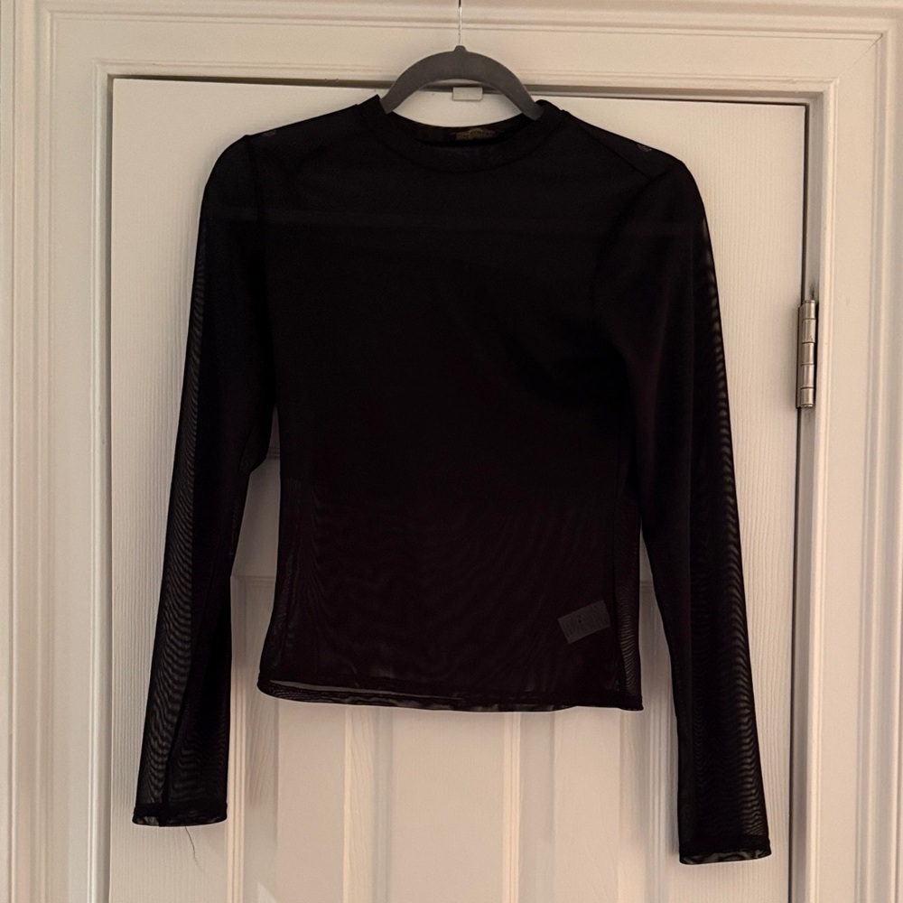 Elegant Black Mesh Long Sleeve Top
